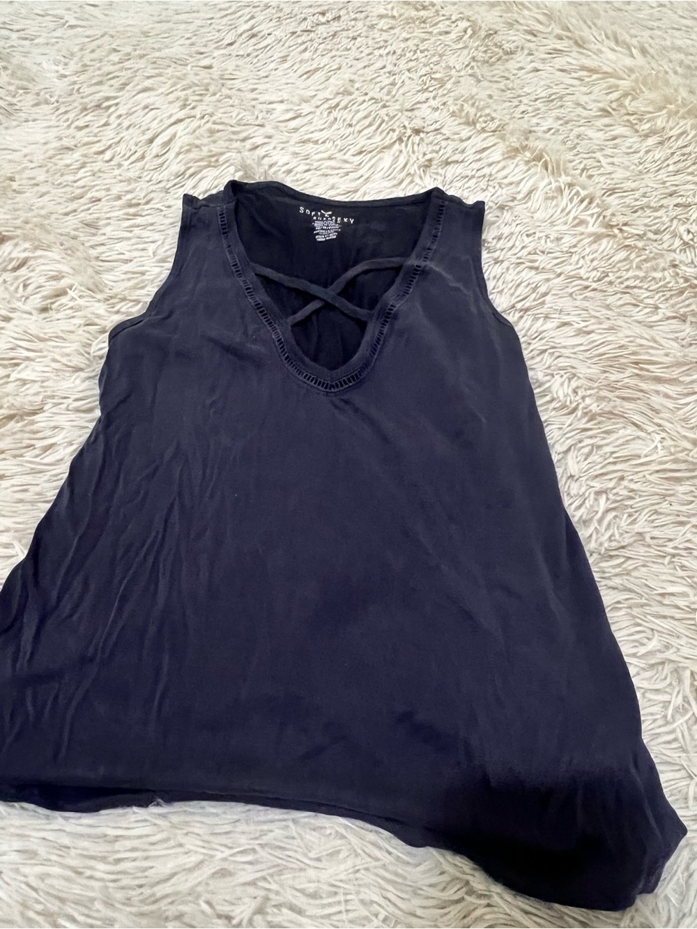 Sunday Riley Black Crisscross V-Neck Sleeveless Tank Top